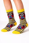 Bold hero striped graphic socks in yellow, black, white, red, and blue