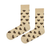 Beige crew socks decorated with cute puppy faces, unisex cotton socks