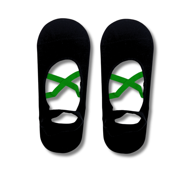 Black & Green Crossover Pilates Grip Socks