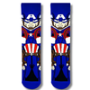 Blue and red Captain Hero crew socks with comic superhero character design for unisex casual wear