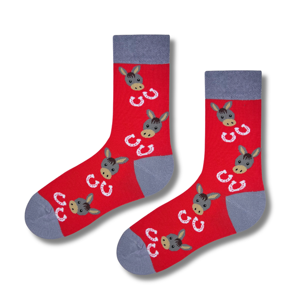 Red Donkey Pattern Crew Socks