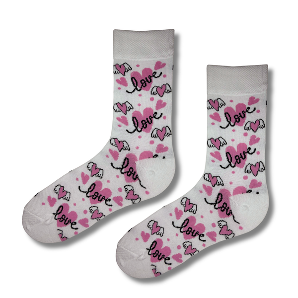 Pink Love Heart Crew Socks