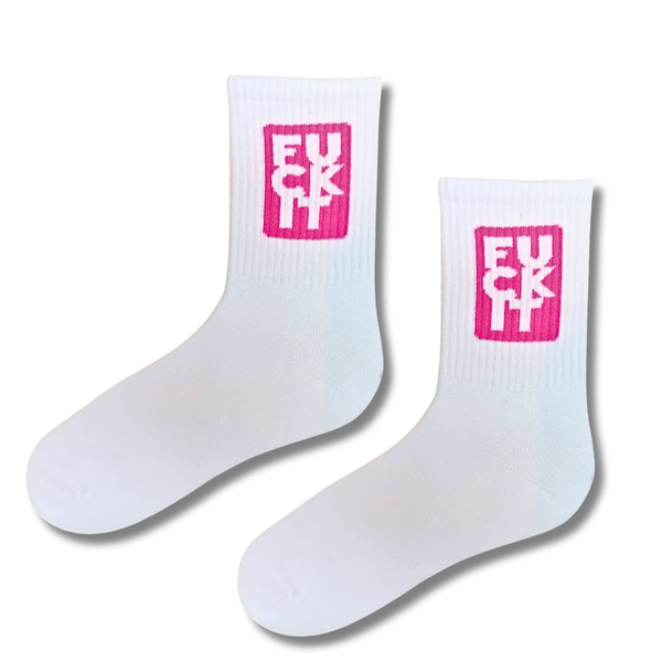 F*ck It Pink White Crew Socks