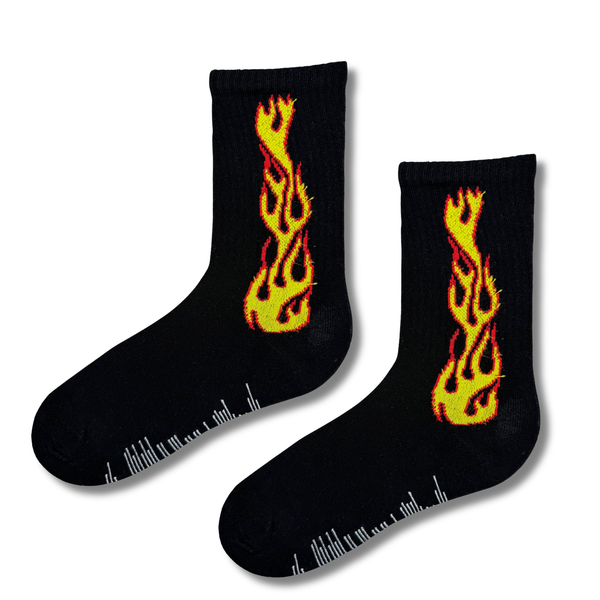 Flame Graphic Black Crew Socks