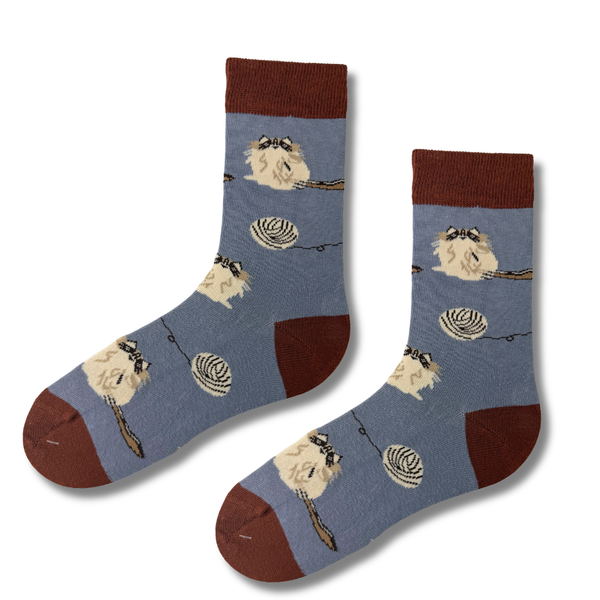 Fluffy Cat & Yarn Ball Socks