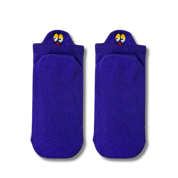Funny Eyes Embroidered Purple Ankle Socks