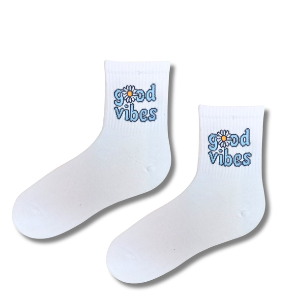 Good Vibes Daisy White Crew Sock
