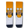 Yellow and white cartoon character socks featuring a funny face-inspired design on a navy background.