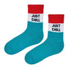 Just Chill Socks – bold blue socks with red and white stripes and a chill message that sets the vibe. 