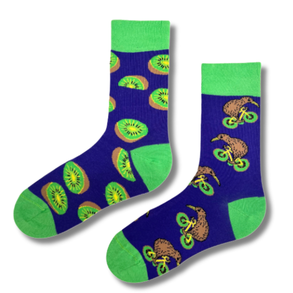 Kiwi Fruit & Kiwi Bird Mismatched Crew Socks