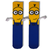 Yellow and blue magnetic hug socks with cartoon-inspired character face and plush arms