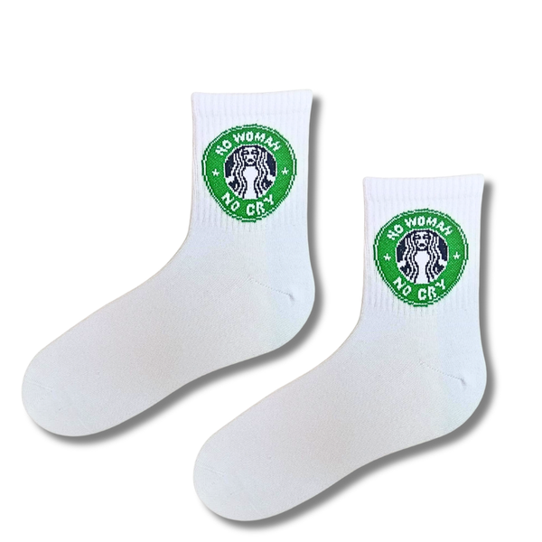 No Woman No Cry Coffee Logo White Crew Socks