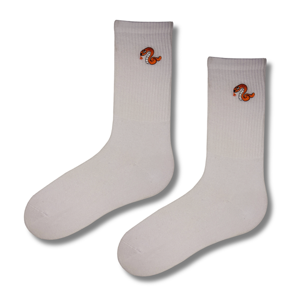 Orange Snake Embroidery Socks