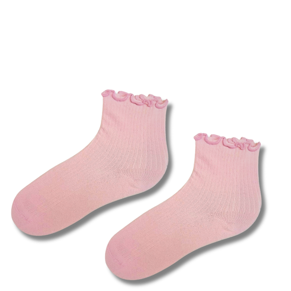 Pastel Pink Ruffle Ribbed Socks