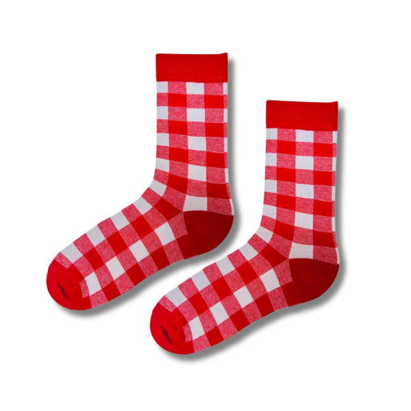 Red Gingham Checkered Socks
