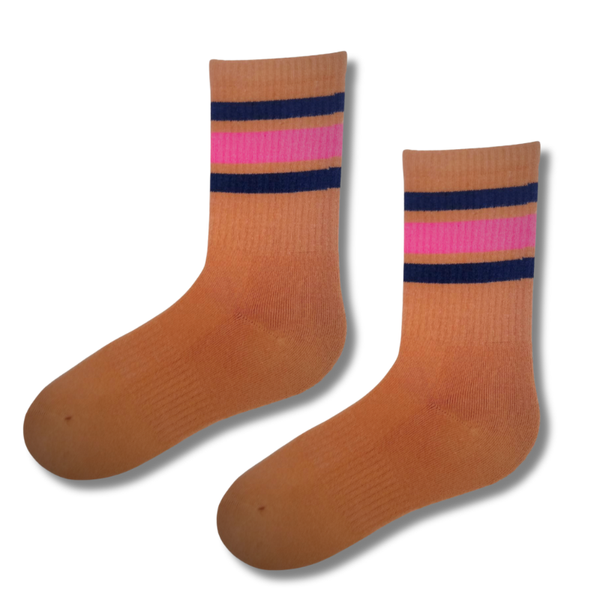 Retro Stripe Brown Crew Socks