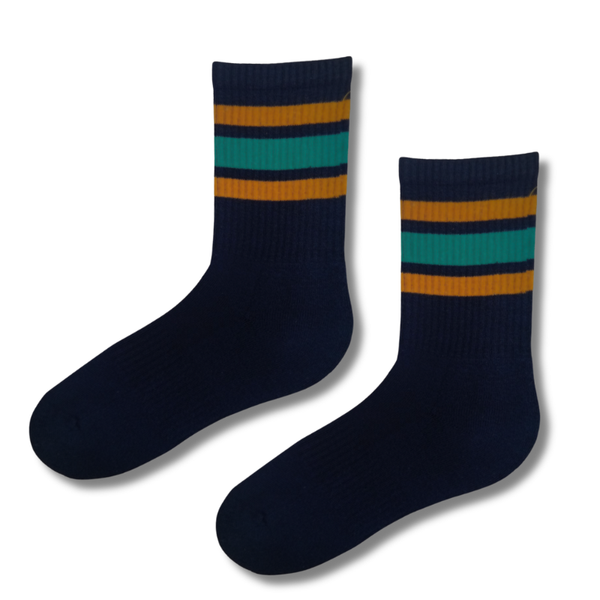 Retro Stripe Navy Crew Socks
