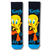 Tweety Bird Cartoon Crew Socks with colorful yellow cartoon bird design on a black background