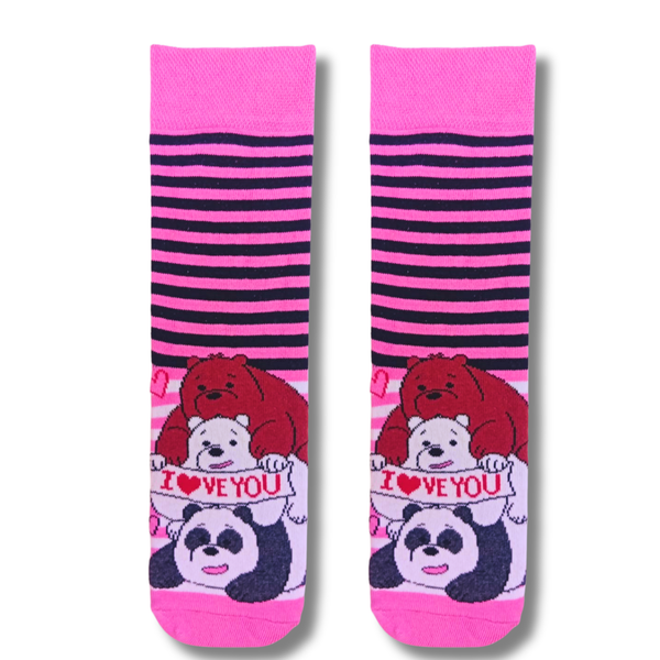 We Bare Bears "I Love You" Pink Striped Crew Socks