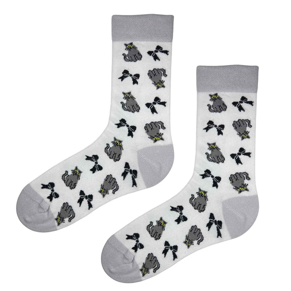 White Cat & Bow Crew Socks