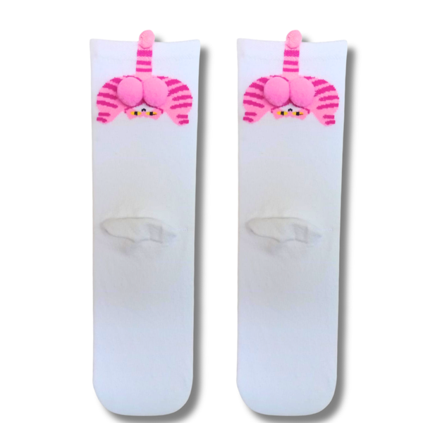 White Pompom Pink Cat Socks